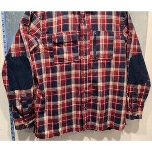 Wrangler All Terrain Gear Organic Cotton Flannel Plaid Elbow Patches Zip Pocket